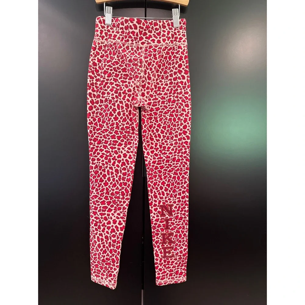Nike Kids Red Pink Leopard Animal Print Leggings Graphic Tights Medium M